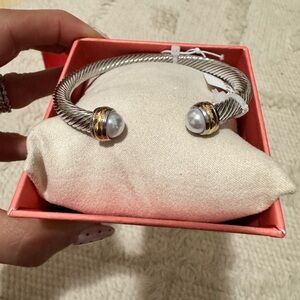 House of Harlow 1960 Silver-Tone Cable Cuff Bracelet with Pearl End Caps